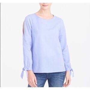 J.Crew Womens Medium Blue Cotton Tie Sleeve Cutout Blouse Top